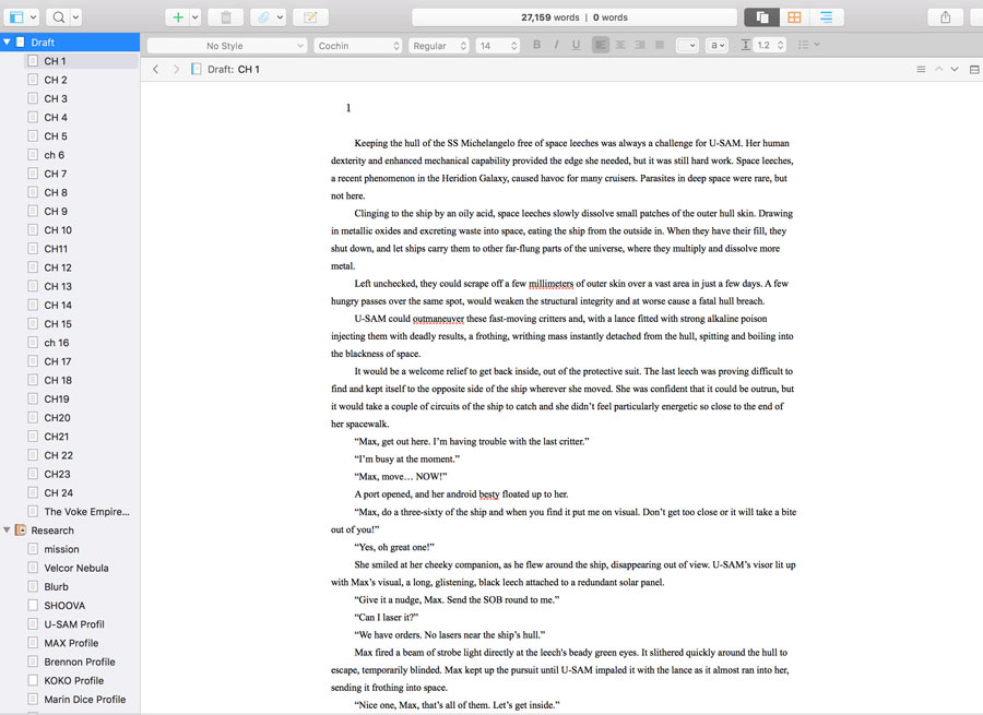 scrivener in writing mode